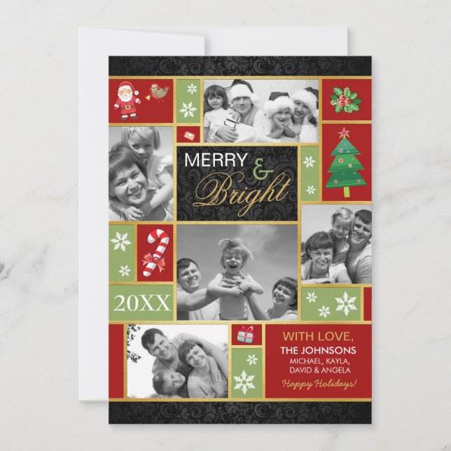 Elegant Merry & Bright Holiday Photo Cards (Front)