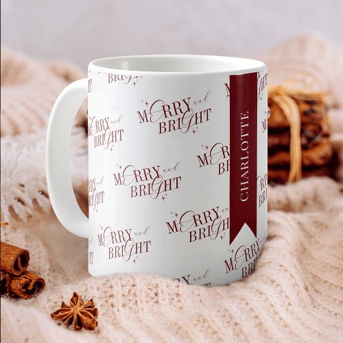 Elegant Merry  Bright Trendy Red White Christmas Coffee Mug