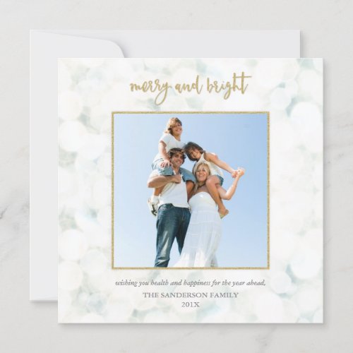 Elegant Merry  Bright White and Gold Photo Card
