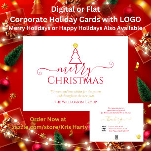 Elegant Merry Christm Tree Corporate Business Logo Holiday Card