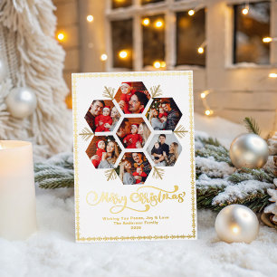 Elegant Merry Christma Family Photo Snowflake Foil Holiday Card