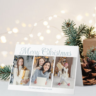 Elegant Merry Christmas 2026 Family Photo Collage Holiday Card