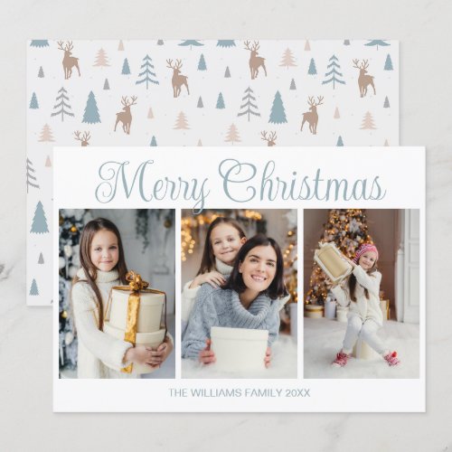 Elegant Merry Christmas 3 Vertical Photo Collage Holiday Card