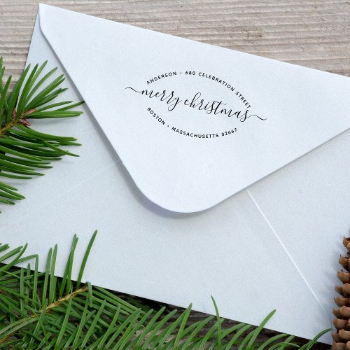 Elegant Merry Christmas Address Rubber Stamp