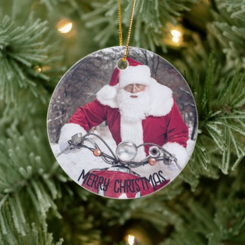 Elegant Merry Christmas and Retro Typography Santa Ceramic Ornament