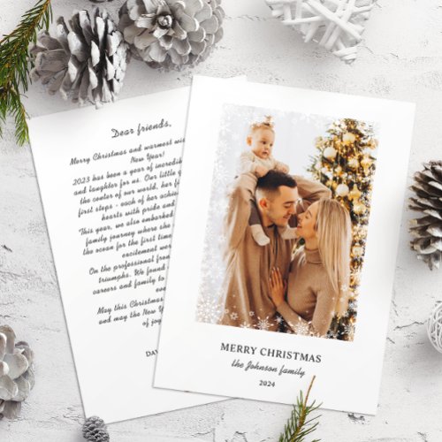 Elegant Merry Christmas Annual Family Update Photo Holiday Card