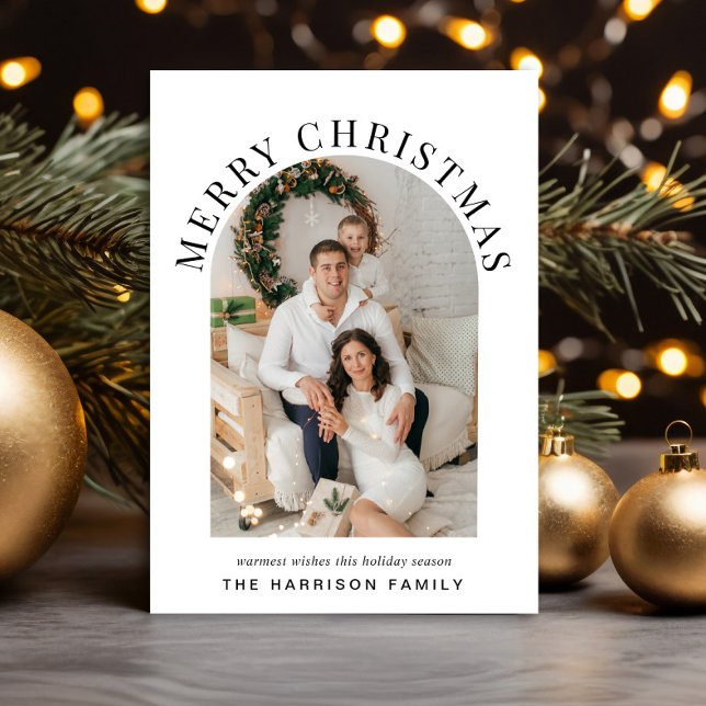 Elegant Merry Christmas Arch Photo Holiday Card (Share the love and warmth of the season with an elegant arch photo Christmas card)