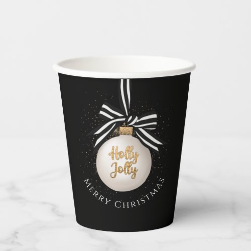 Elegant Merry Christmas Bauble Black Paper Cups
