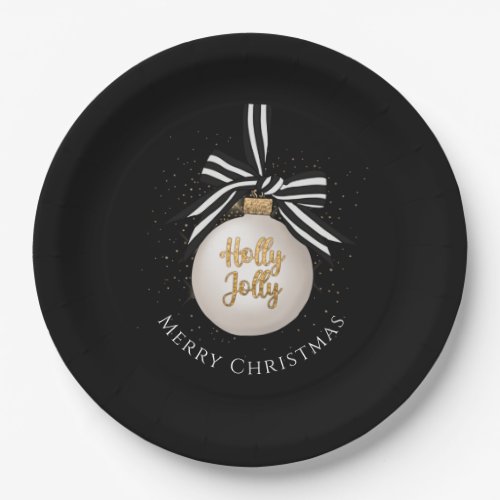 Elegant Merry Christmas Bauble Black  Paper Plates