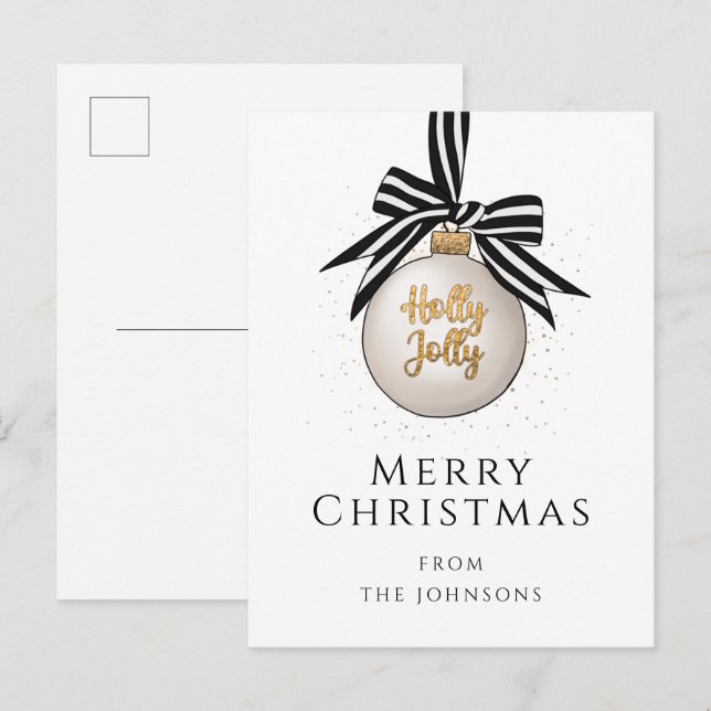 Elegant Merry Christmas Bauble Holiday Postcard (Front/Back)
