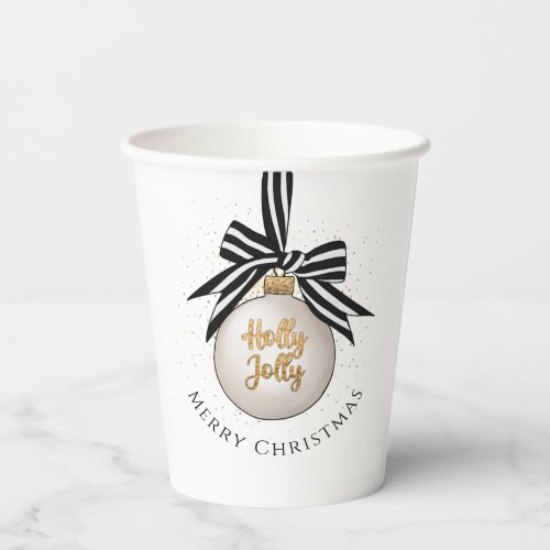 Elegant Merry Christmas Bauble White Black Paper Cups
