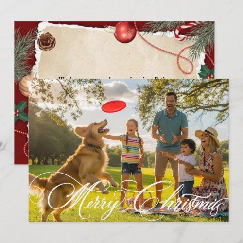 Elegant Merry Christmas Berries Back Photo White Holiday Card