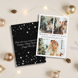 elegant merry christmas black 3 photos collage note card