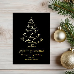 Elegant Merry Christmas Black Gold Foil Holiday Card
