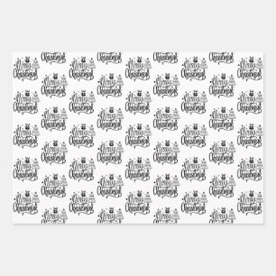 Elegant Merry Christmas Black White Gift Wrapping Paper Sheets