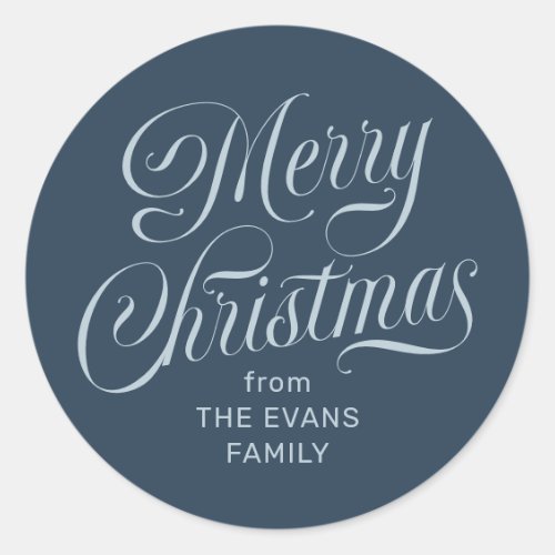Elegant Merry Christmas blue holiday gift Classic Round Sticker