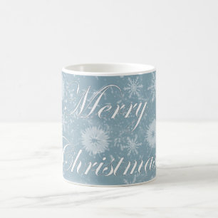 Elegant Merry Christmas Blue & White Coffee Mug