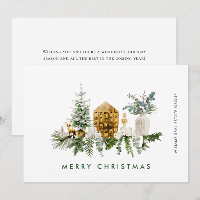 Elegant Merry Christmas Boho Composition Corporate Holiday Card (Front/Back)