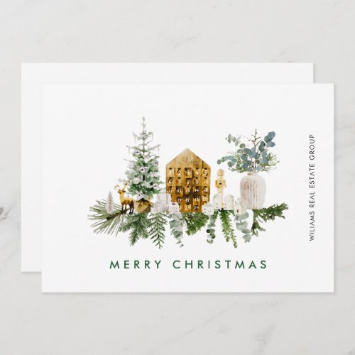 Elegant Merry Christmas Boho Composition Corporate Holiday Card