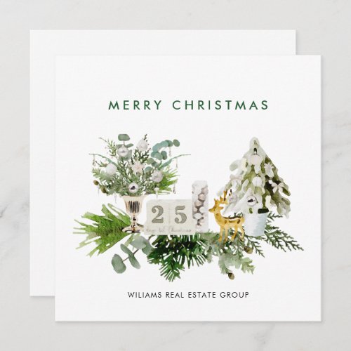 Elegant Merry Christmas Boho Composition Corporate Holiday Card