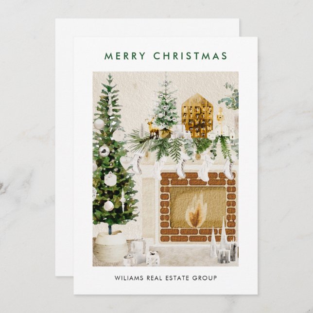 Elegant Merry Christmas Boho Composition Corporate Holiday Card (Front/Back)