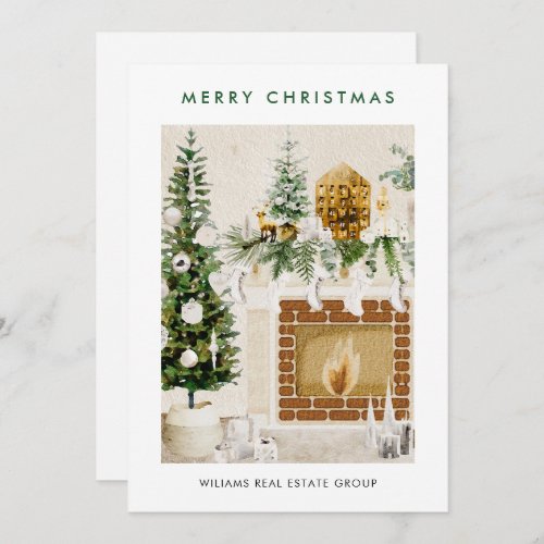 Elegant Merry Christmas Boho Composition Corporate Holiday Card