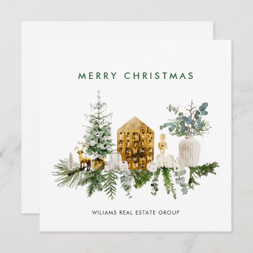 Elegant Merry Christmas Boho Composition Corporate Holiday Card