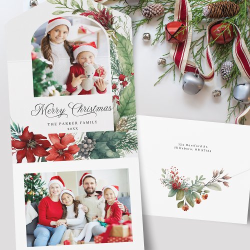 Elegant Merry Christmas Botanical Arch Photo All In One Invitation