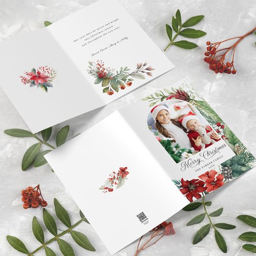 Elegant Merry Christmas Botanical Arch Photo Holiday Card