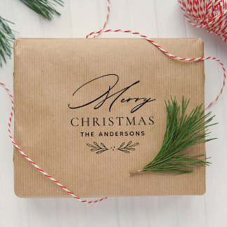 Elegant Merry Christmas Botanical Family Self-inking Stamp