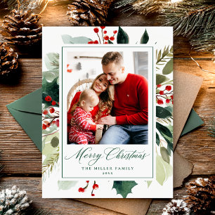 Elegant Merry Christmas Botanical Greenery Holiday Postcard