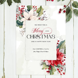 Elegant Merry Christmas Botanical Non-Photo Holiday Card