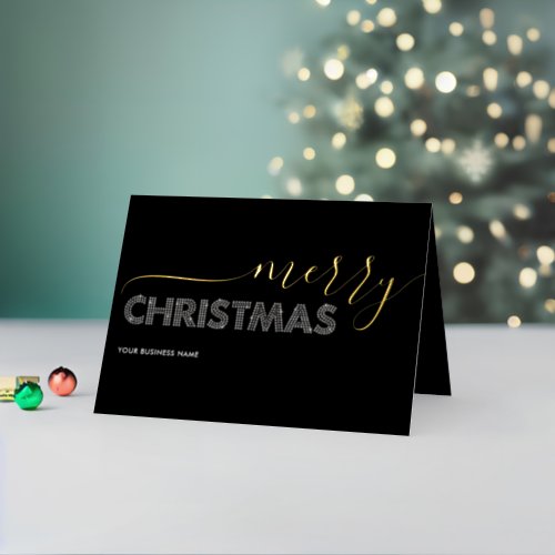 Elegant Merry Christmas Business Black  White Foil Holiday Card