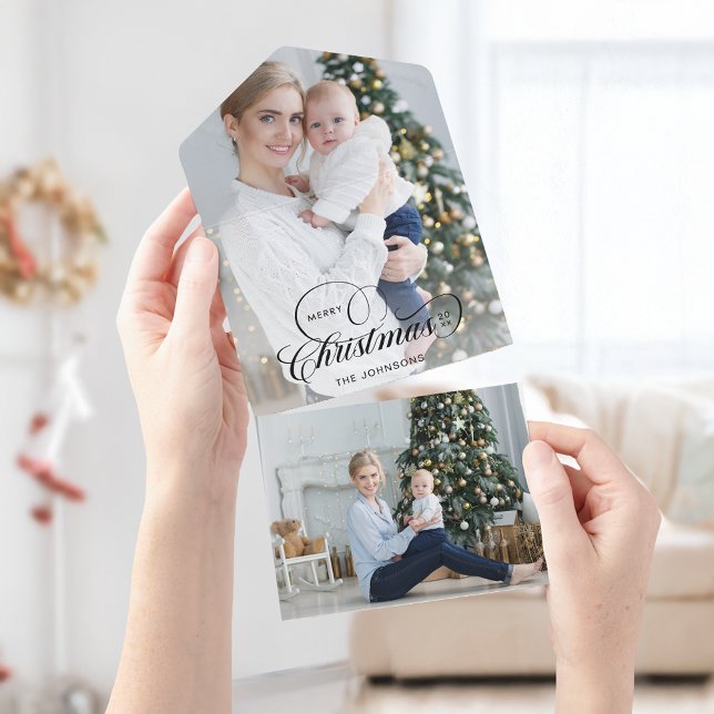 Elegant Merry Christmas Calligraphy 1-Photo All In One Invitation (Creator Uploaded)