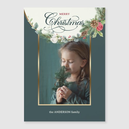 Elegant Merry Christmas Calligraphy Floral Photo