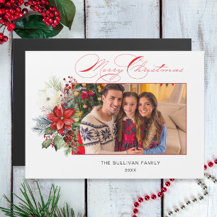 Elegant Merry Christmas Calligraphy Floral Photo