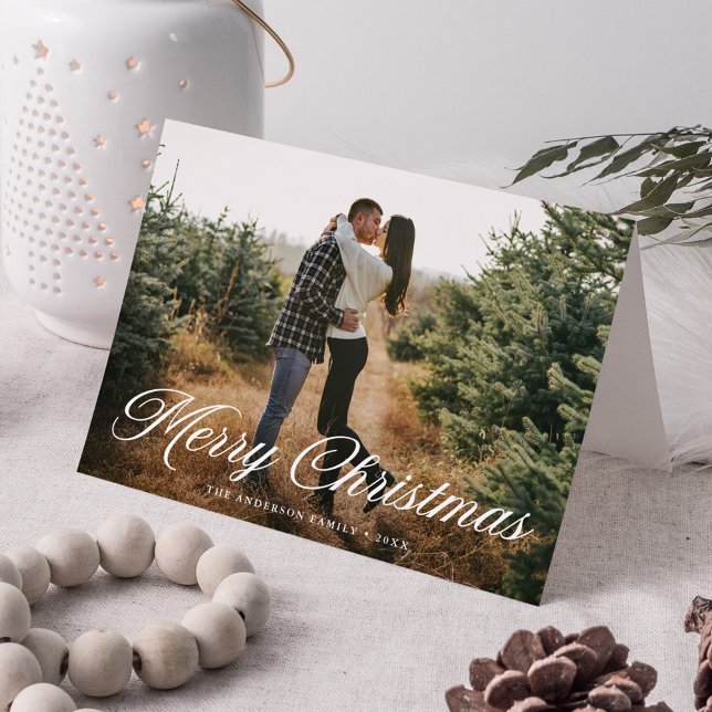 Elegant Merry Christmas Calligraphy Script Photo Holiday Card (Creator Uploaded)
