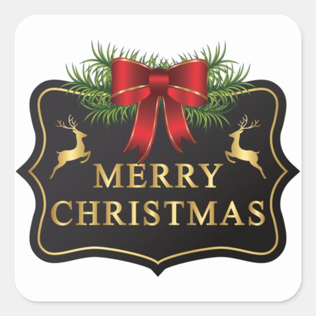 Elegant Merry Christmas Card Envelope  Square Sticker (Front)