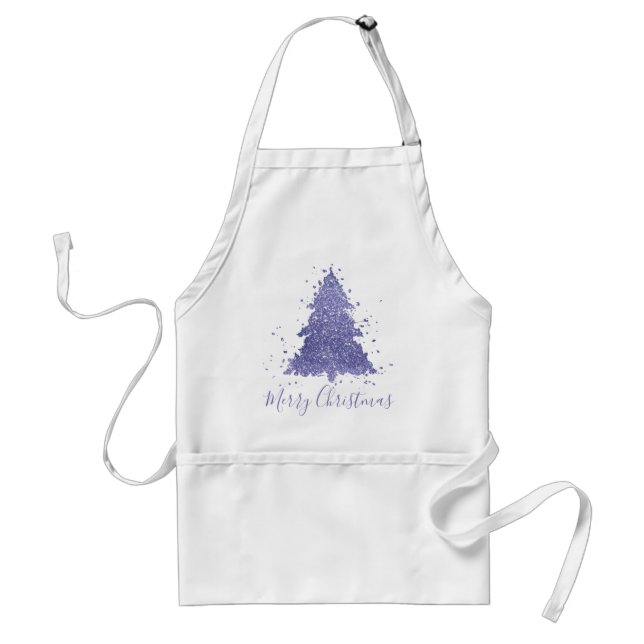 Elegant Merry Christmas | Charming Purple Tree Adult Apron (Front)