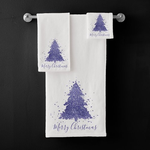 Elegant Merry Christmas  Charming Purple Tree Bath Towel Set