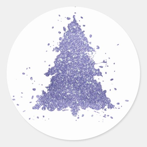Elegant Merry Christmas  Charming Purple Tree Classic Round Sticker