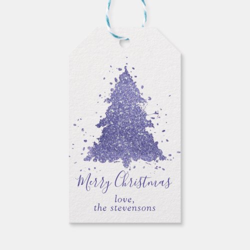 Elegant Merry Christmas  Charming Purple Tree Gift Tags