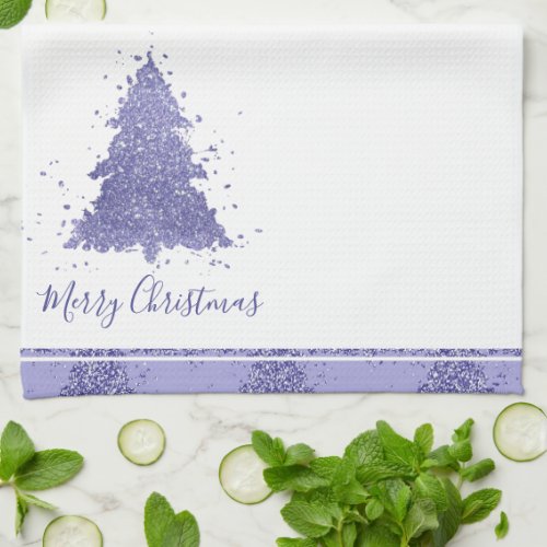 Elegant Merry Christmas  Charming Purple Tree Kitchen Towel