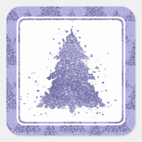 Elegant Merry Christmas  Charming Purple Tree Square Sticker