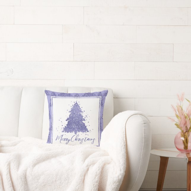 Elegant Merry Christmas | Charming Purple Tree Throw Pillow (Couch)