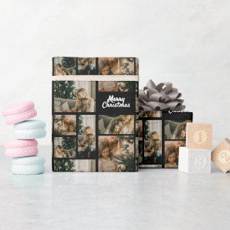 Elegant Merry Christmas Collage Black Wrapping Paper