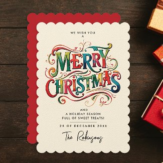 Elegant Merry Christmas Colorful Watercolor Typo