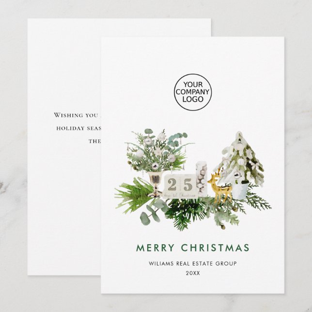 Elegant Merry Christmas Composition Corporate Holiday Card (Front/Back)