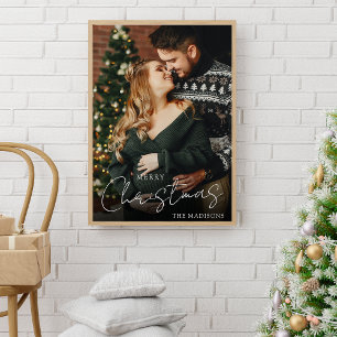 Elegant Merry Christmas Couple Photo Keepsake Poster