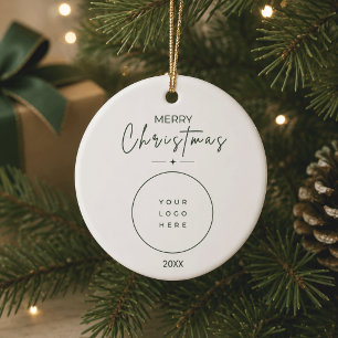 Elegant Merry Christmas Custom Logo Corporate Ceramic Ornament